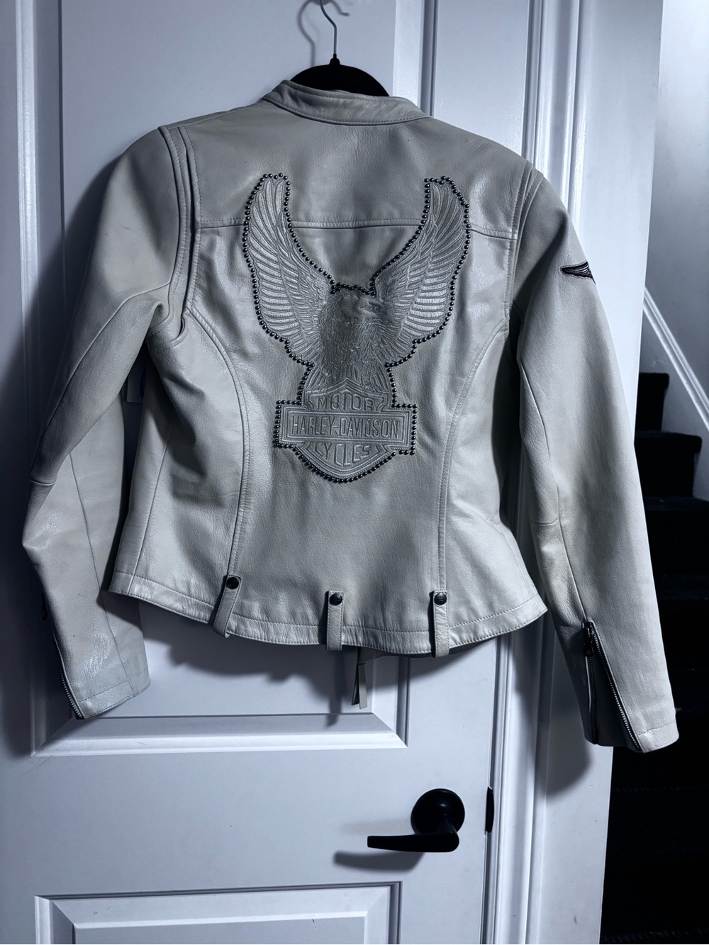 Harley-Davidson Women's Cream Leather Eagle Back Jacket
